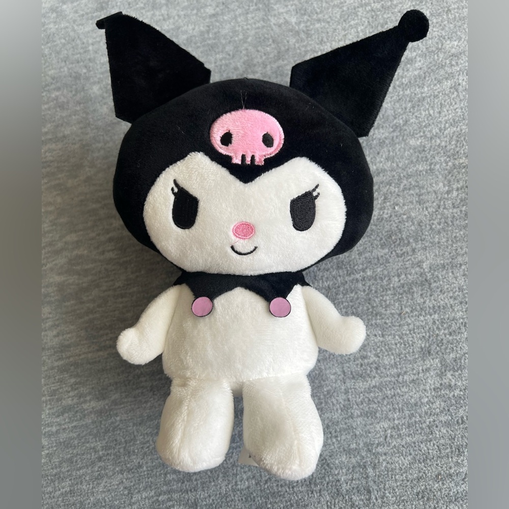 Sanrio Kuromi Stuffed Animal Hello Kitty Black Hood Pink Skull White Body Plush‎